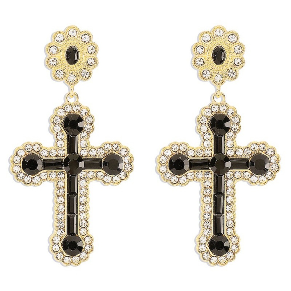 Retro Cross Black & Gold Dangle Earrings- NWT